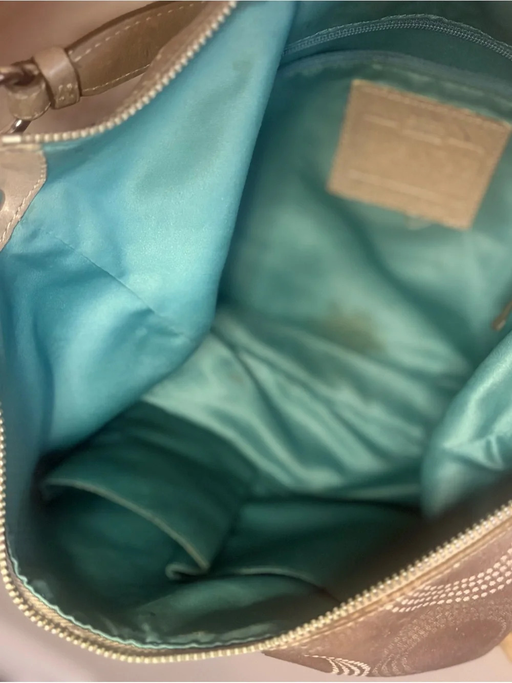 Coach Logo Metallic Taupe Hobo Shoulder Bag